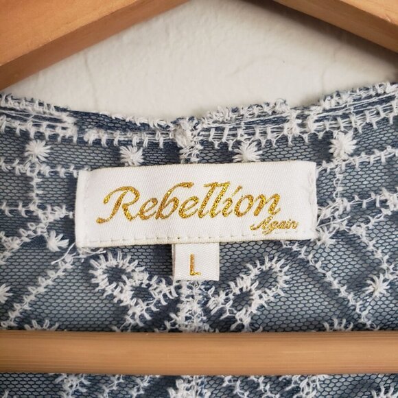 Rebellion Again Mesh Crochet Lace Open Kimono Cover Up Blue Size L Beachy Boho - Picture 2 of 11